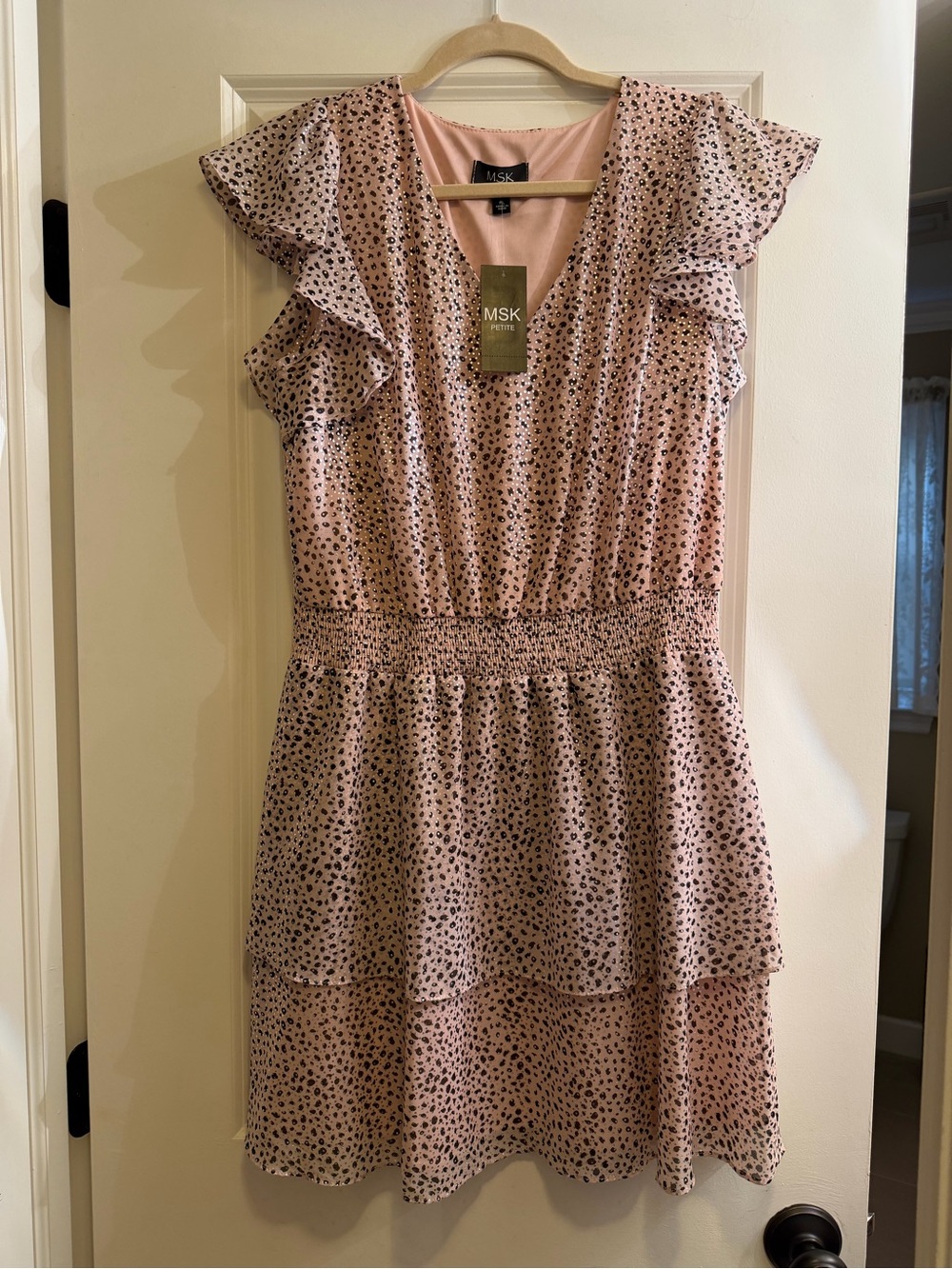 MSK Petites Blush Pink Printed Tiered Ruffle Mini Dress